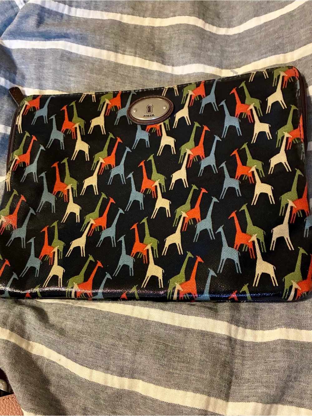 Fossil Black Clutch with Multicolor Giraffe Print